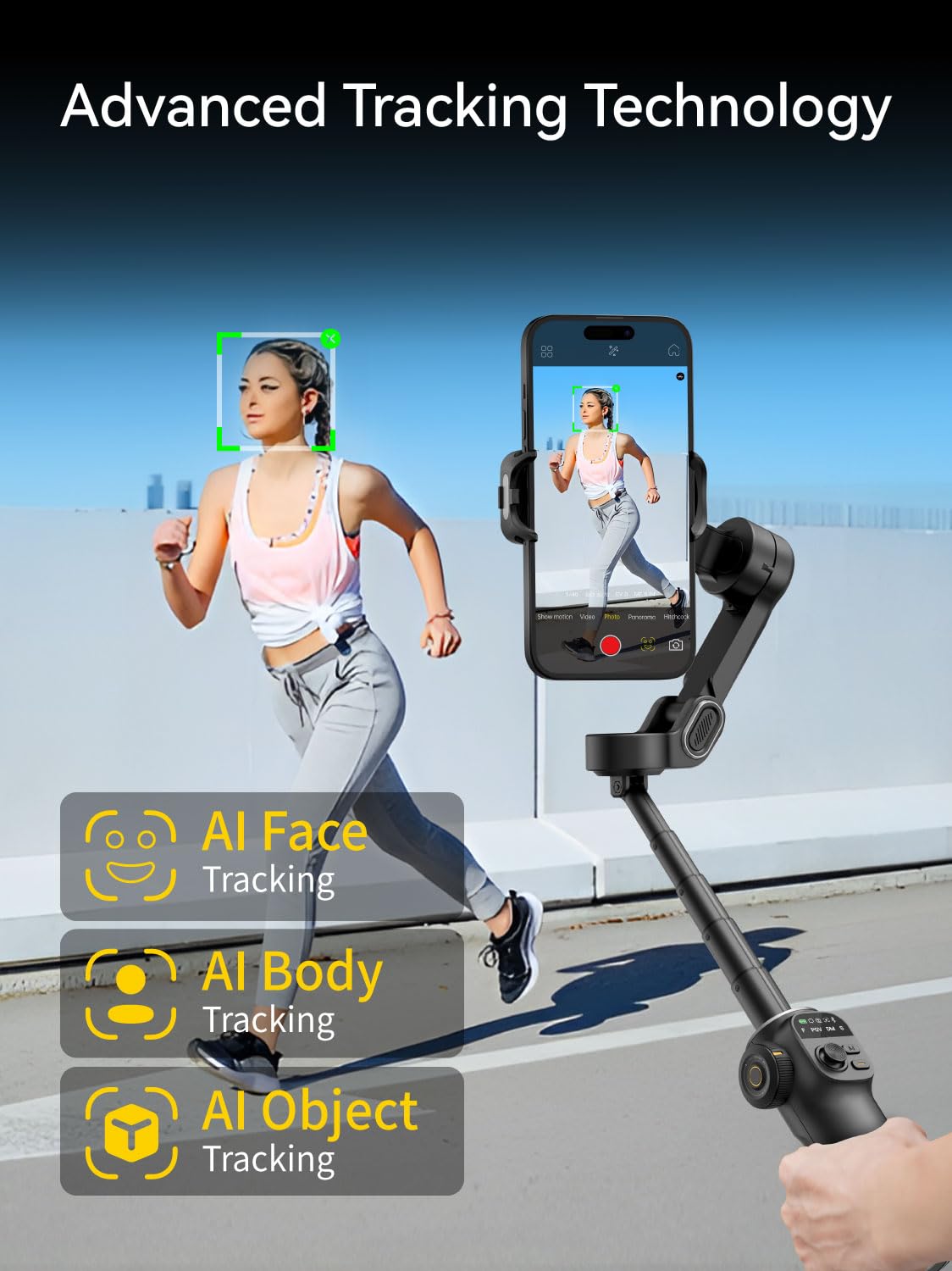 AOCHUAN Gimbal Stabilizer for iPhone, Phone Gimbal with Face/Object Tracking for Vlog Recording, 3-Axis Phone Stabilizer with 7.8' Extension Rod and OLED Display for iPhone/Android-Smart X2 White