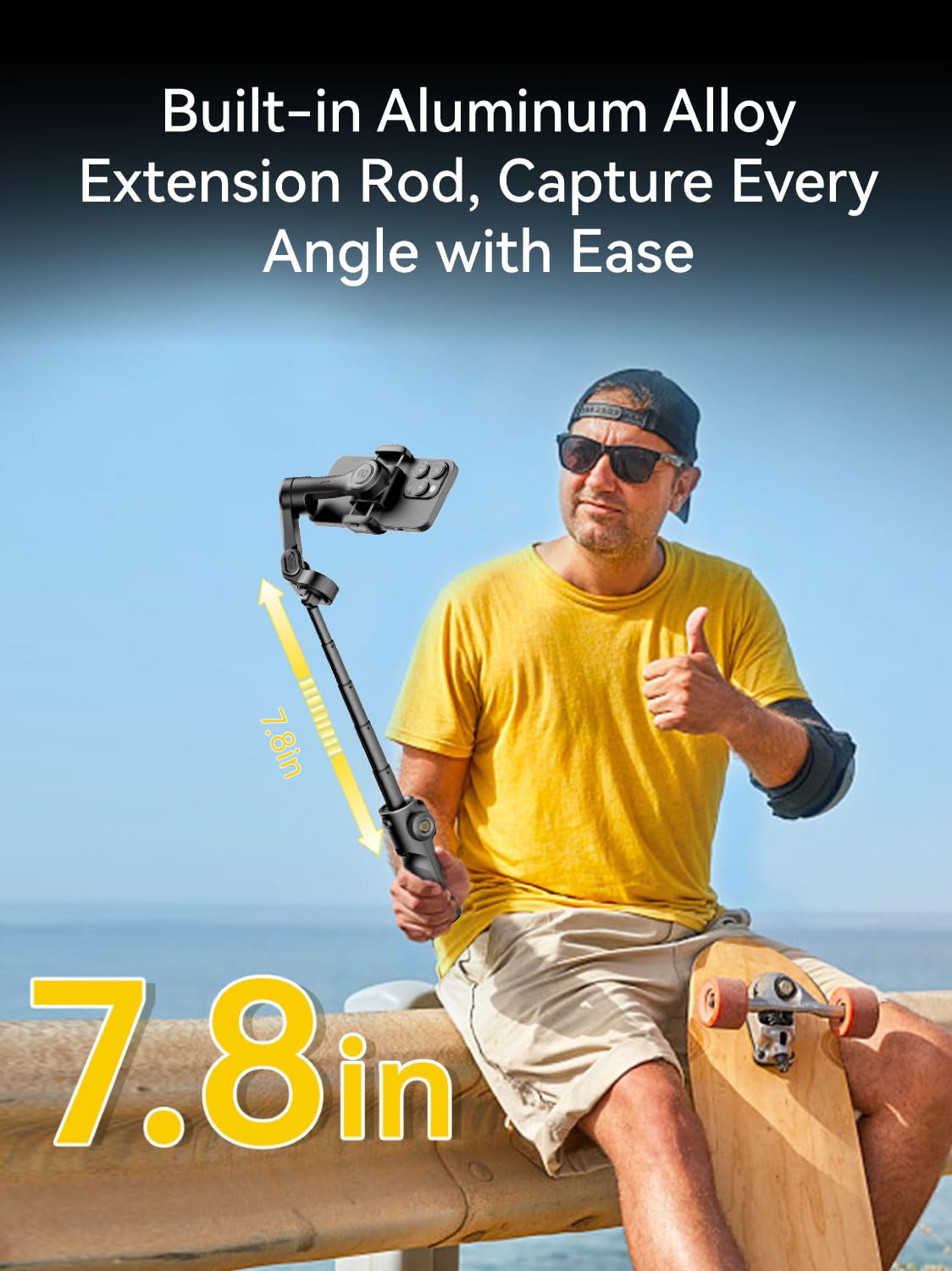 AOCHUAN Gimbal Stabilizer for iPhone, Phone Gimbal with Face/Object Tracking for Vlog Recording, 3-Axis Phone Stabilizer with 7.8' Extension Rod and OLED Display for iPhone/Android-Smart X2 White