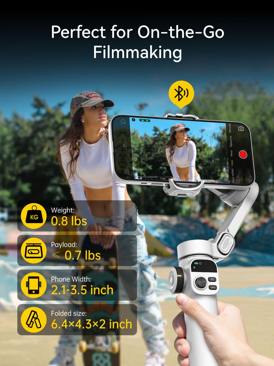 AOCHUAN Gimbal Stabilizer for iPhone, Phone Gimbal with Face/Object Tracking for Vlog Recording, 3-Axis Phone Stabilizer with 7.8' Extension Rod and OLED Display for iPhone/Android-Smart X2 White