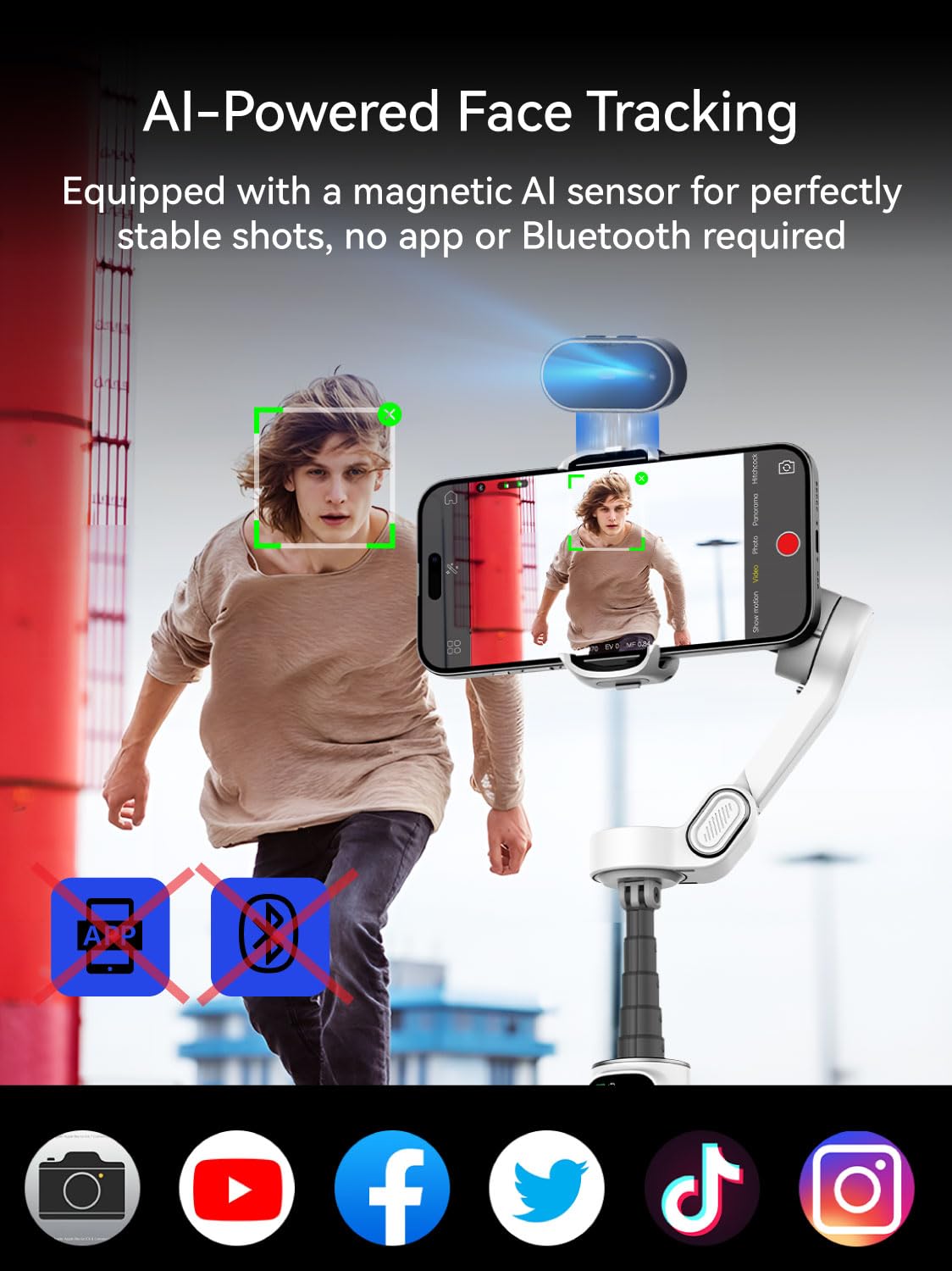 AOCHUAN Gimbal Stabilizer for iPhone, Phone Gimbal with Face/Object Tracking for Vlog Recording, 3-Axis Phone Stabilizer with 7.8' Extension Rod and OLED Display for iPhone/Android-Smart X2 White
