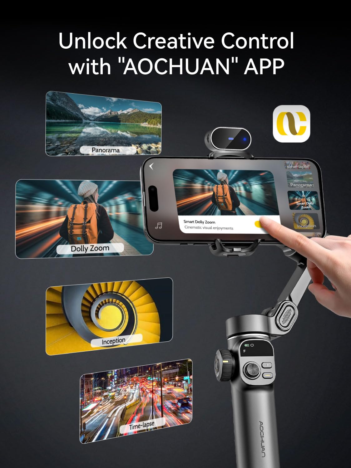 AOCHUAN Gimbal Stabilizer for iPhone, Phone Gimbal with Face/Object Tracking for Vlog Recording, 3-Axis Phone Stabilizer with 7.8' Extension Rod and OLED Display for iPhone/Android-Smart X2 White
