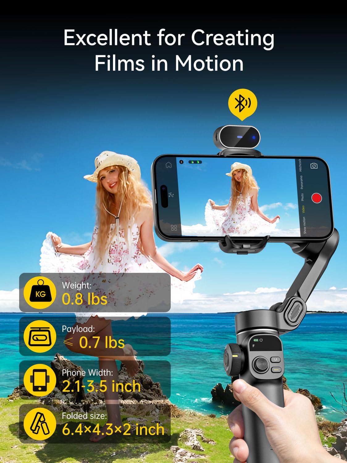 AOCHUAN Gimbal Stabilizer for iPhone, Phone Gimbal with Face/Object Tracking for Vlog Recording, 3-Axis Phone Stabilizer with 7.8' Extension Rod and OLED Display for iPhone/Android-Smart X2 White