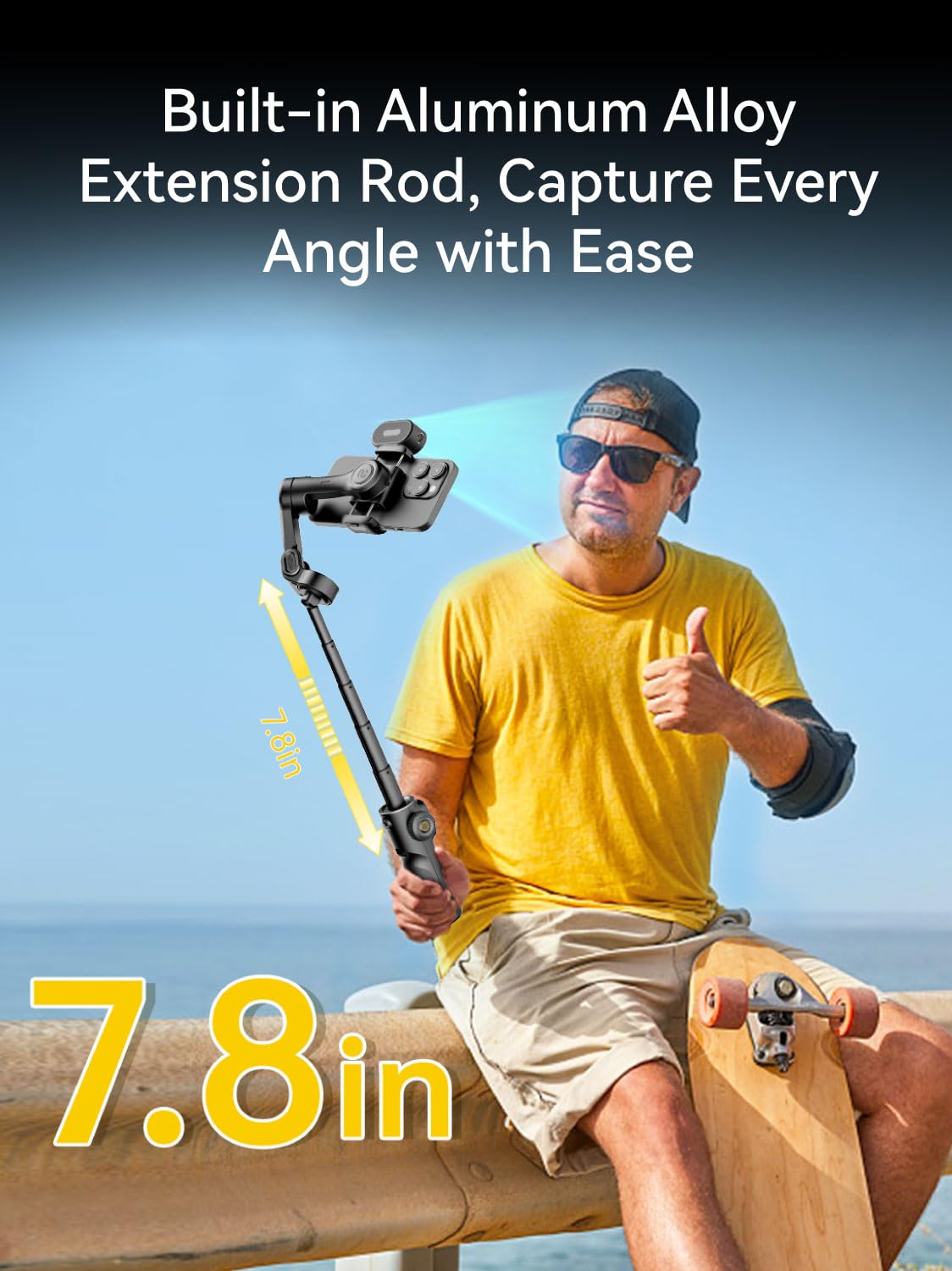 AOCHUAN Gimbal Stabilizer for iPhone, Phone Gimbal with Face/Object Tracking for Vlog Recording, 3-Axis Phone Stabilizer with 7.8' Extension Rod and OLED Display for iPhone/Android-Smart X2 White