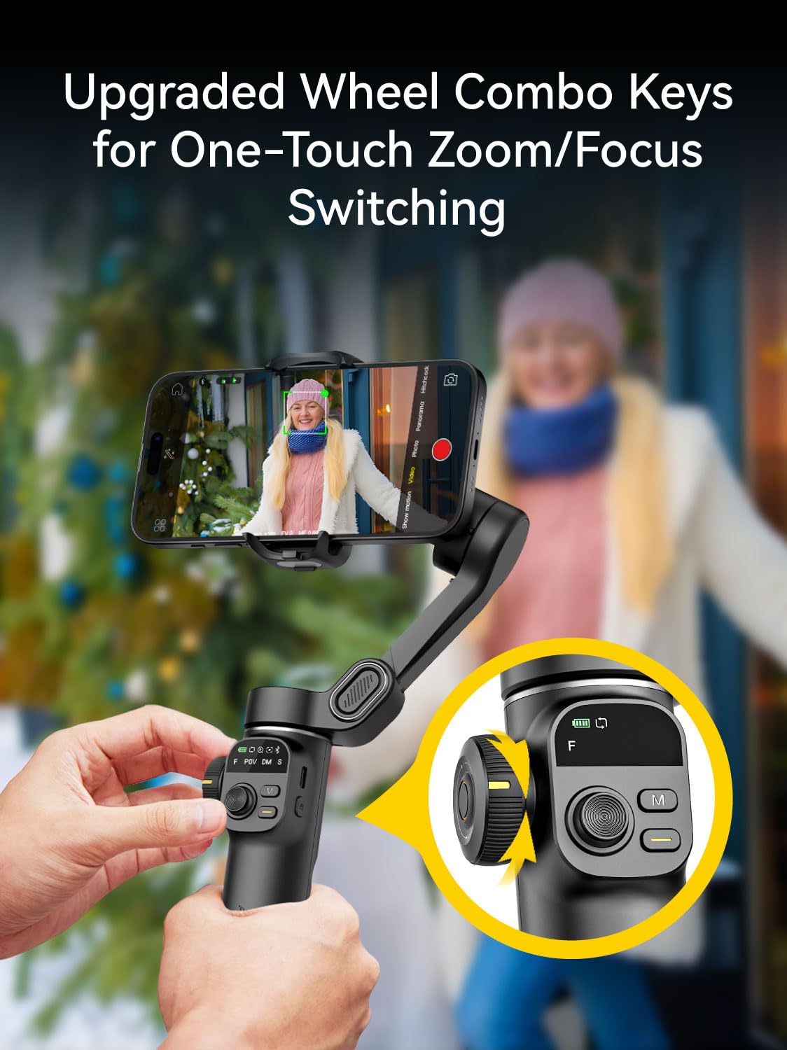 AOCHUAN Gimbal Stabilizer for iPhone, Phone Gimbal with Face/Object Tracking for Vlog Recording, 3-Axis Phone Stabilizer with 7.8' Extension Rod and OLED Display for iPhone/Android-Smart X2 White