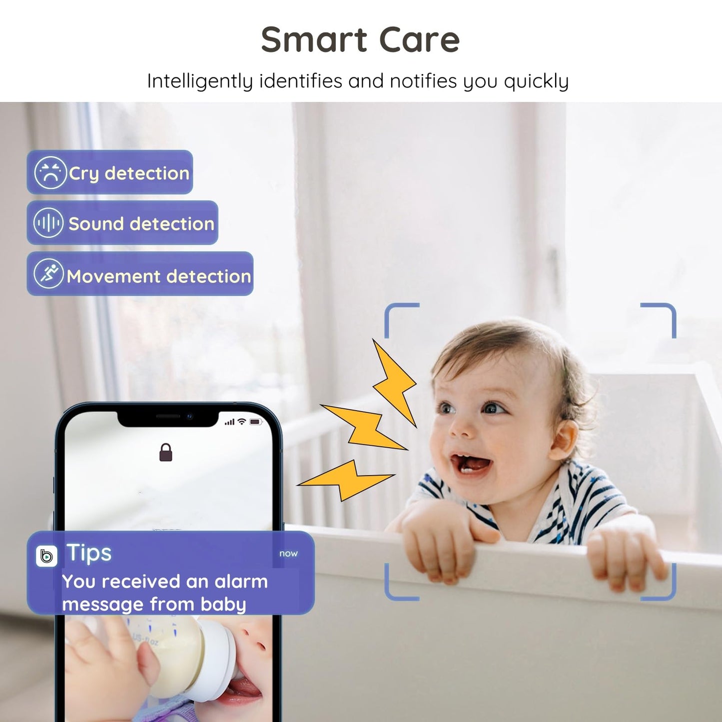 2K Video Baby Monitor WiFi, 360° Camera & 5 Inch Display, Phone App & Monitor Control, Invisible Infrared Light(Eye Protection), AI Motion & Sound Detection Alarm, Auto Tracking