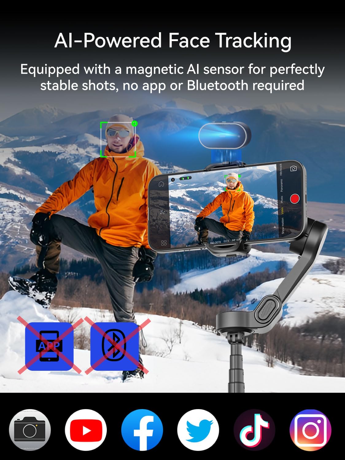 AOCHUAN Gimbal Stabilizer for iPhone, Phone Gimbal with Face/Object Tracking for Vlog Recording, 3-Axis Phone Stabilizer with 7.8' Extension Rod and OLED Display for iPhone/Android-Smart X2 White