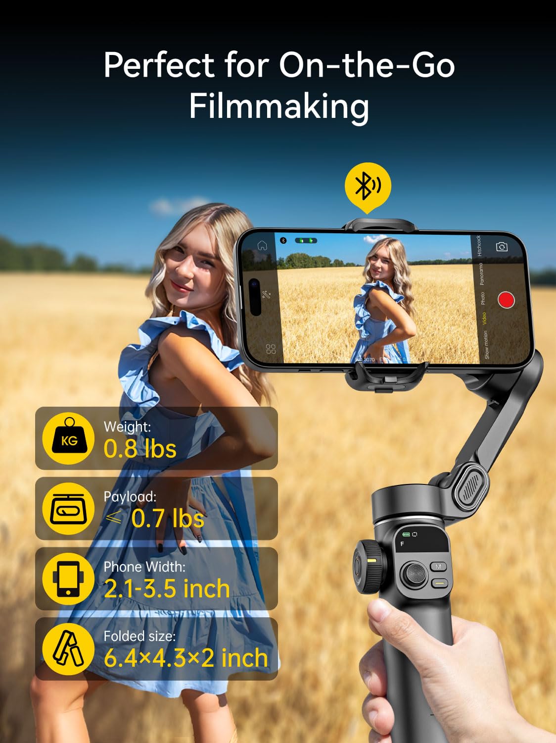 AOCHUAN Gimbal Stabilizer for iPhone, Phone Gimbal with Face/Object Tracking for Vlog Recording, 3-Axis Phone Stabilizer with 7.8' Extension Rod and OLED Display for iPhone/Android-Smart X2 White