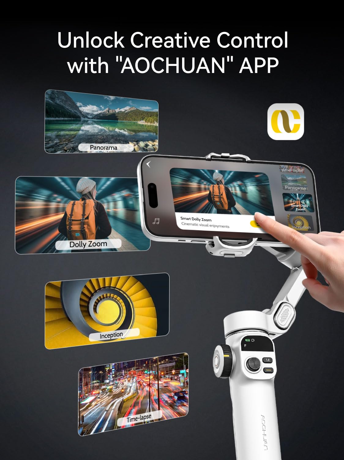 AOCHUAN Gimbal Stabilizer for iPhone, Phone Gimbal with Face/Object Tracking for Vlog Recording, 3-Axis Phone Stabilizer with 7.8' Extension Rod and OLED Display for iPhone/Android-Smart X2 White