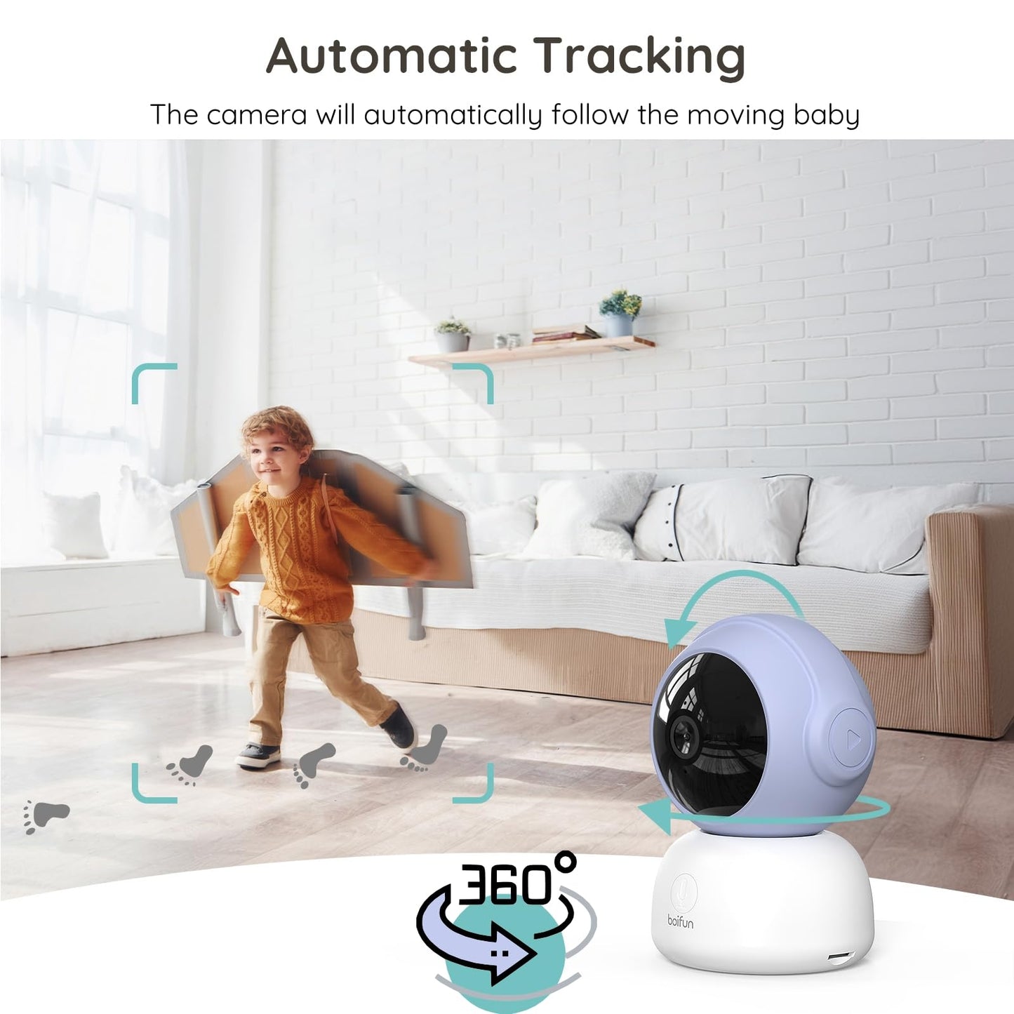 2K Video Baby Monitor WiFi, 360° Camera & 5 Inch Display, Phone App & Monitor Control, Invisible Infrared Light(Eye Protection), AI Motion & Sound Detection Alarm, Auto Tracking