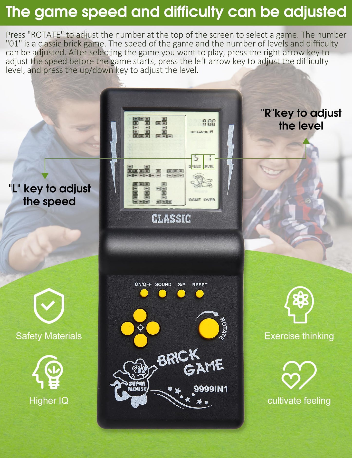 HLF 3.5-inch Large Screen Retro Brick Game Console for The 80s/90s Build in Block Game Racing/Tank Game Built-in 23 Classic Games Nostalgic Puzzle Children's Game Console (Black)