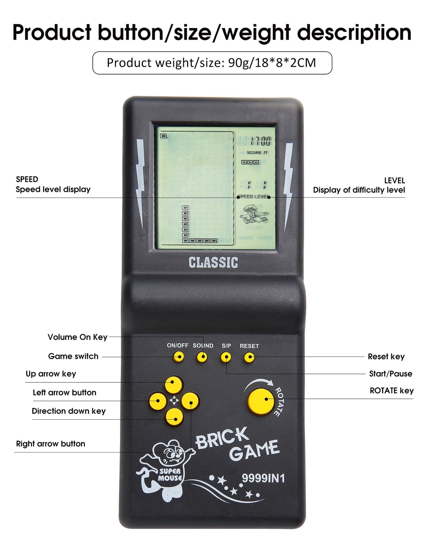 HLF 3.5-inch Large Screen Retro Brick Game Console for The 80s/90s Build in Block Game Racing/Tank Game Built-in 23 Classic Games Nostalgic Puzzle Children's Game Console (Black)