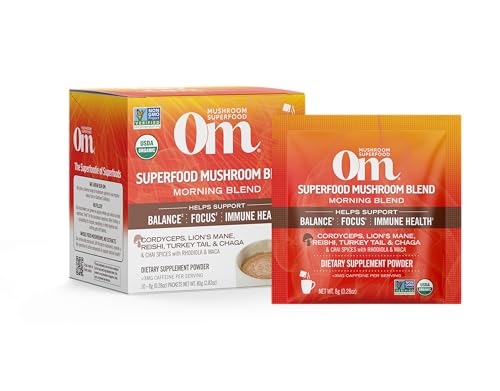 OM MUSHROOM SUPERFOOD Hot Chocolate Blend Mushroom Powder, 8.47 Ounce Canister, 30 Servings, Cocoa, 2g of Sugar, 25 Calories, Lion's Mane, Reishi, Chaga, Turkey Tail, Focus and Stress Support