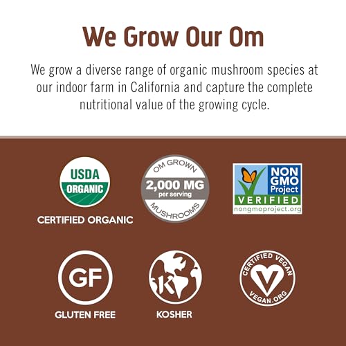 OM MUSHROOM SUPERFOOD Hot Chocolate Blend Mushroom Powder, 8.47 Ounce Canister, 30 Servings, Cocoa, 2g of Sugar, 25 Calories, Lion's Mane, Reishi, Chaga, Turkey Tail, Focus and Stress Support
