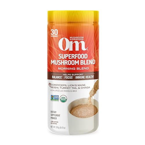 OM MUSHROOM SUPERFOOD Hot Chocolate Blend Mushroom Powder, 8.47 Ounce Canister, 30 Servings, Cocoa, 2g of Sugar, 25 Calories, Lion's Mane, Reishi, Chaga, Turkey Tail, Focus and Stress Support