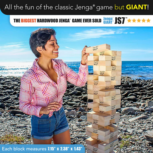 Jenga Giant JS7 (Stacks to Over 5 feet) Precision-Crafted, Premium Hardwood Game with Heavy-Duty Carry Bag (Authentic Jenga Brand Game)